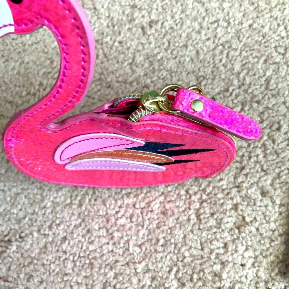 NWOT Posh+Pop Flamingo Shape Coin Wallet Pink Glittered